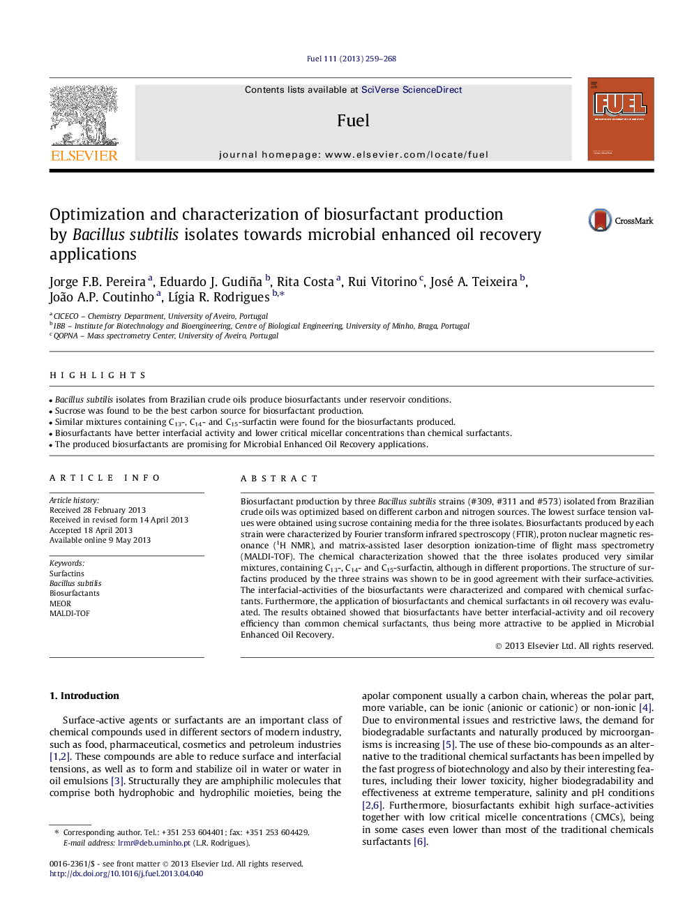 Optimization and characterization of biosurfactant production by Bacillus subtilis isolates towards microbial enhanced oil recovery applications