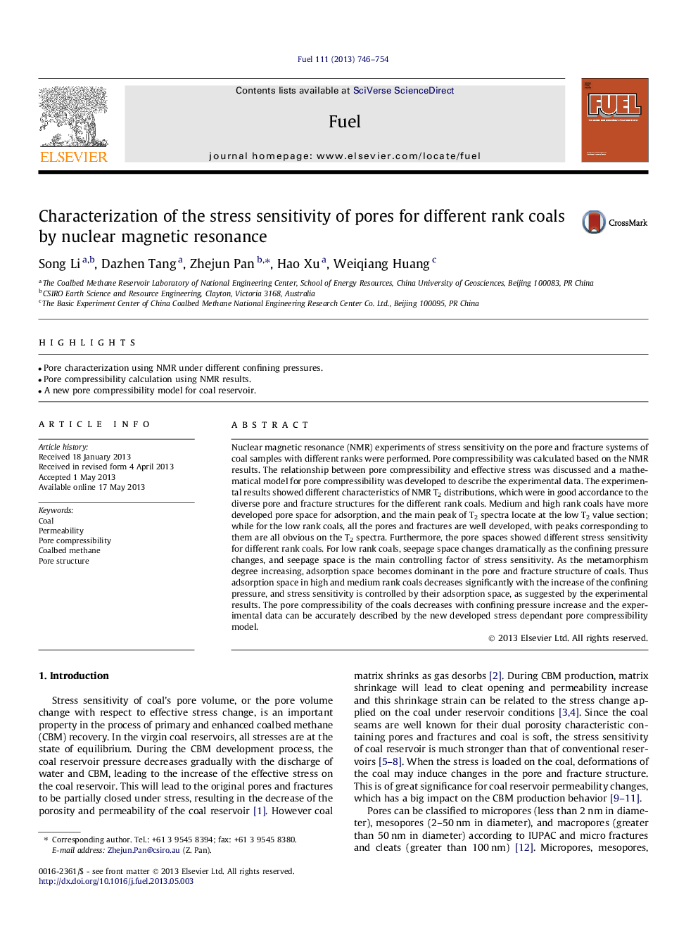 Characterization of the stress sensitivity of pores for different rank coals by nuclear magnetic resonance