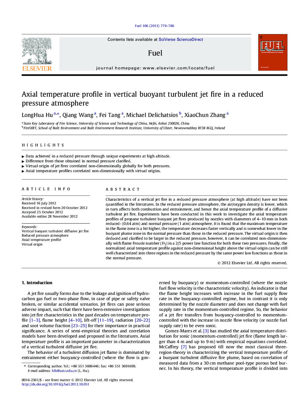 Axial temperature profile in vertical buoyant turbulent jet fire in a reduced pressure atmosphere