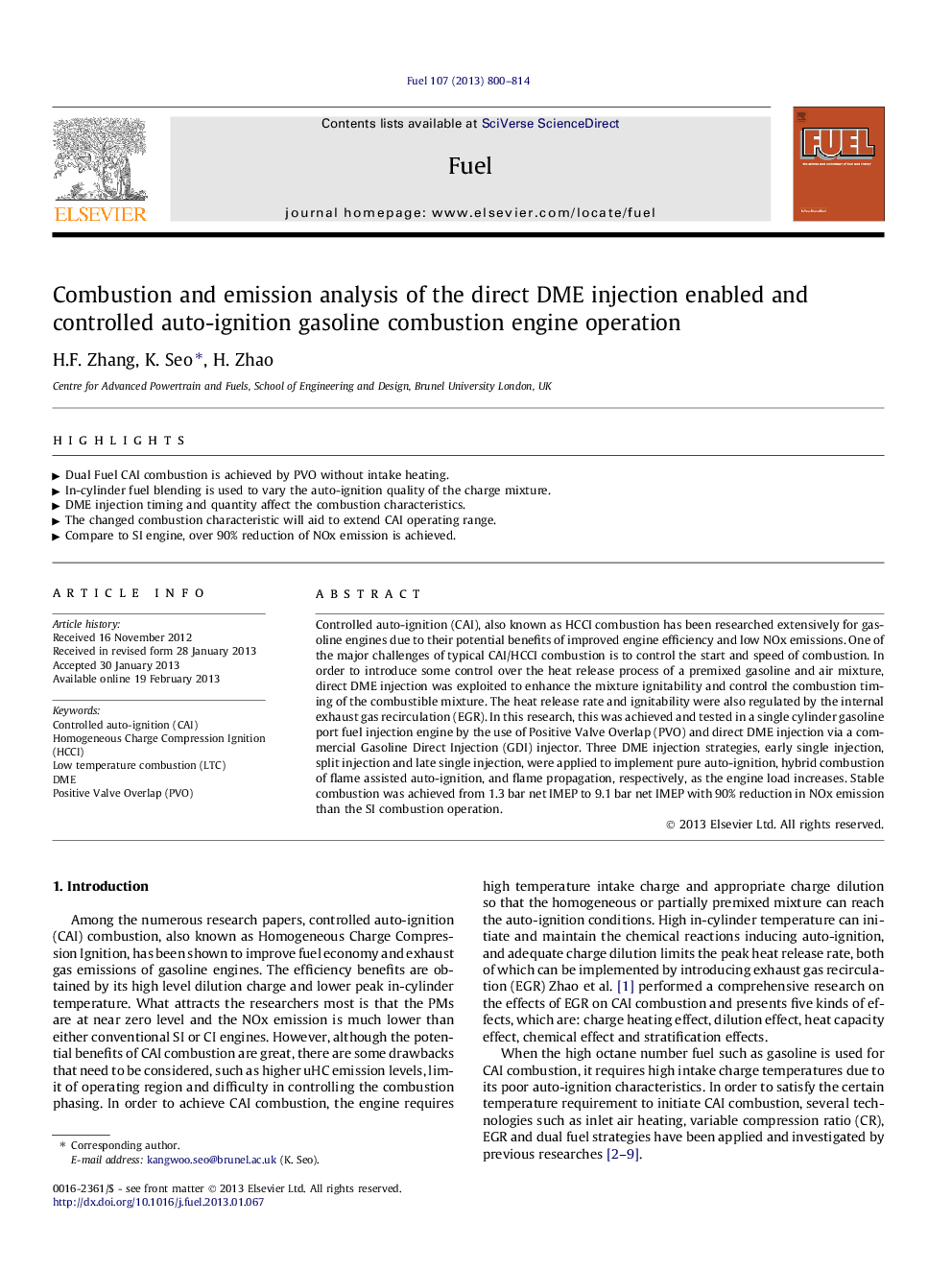 Combustion and emission analysis of the direct DME injection enabled and controlled auto-ignition gasoline combustion engine operation