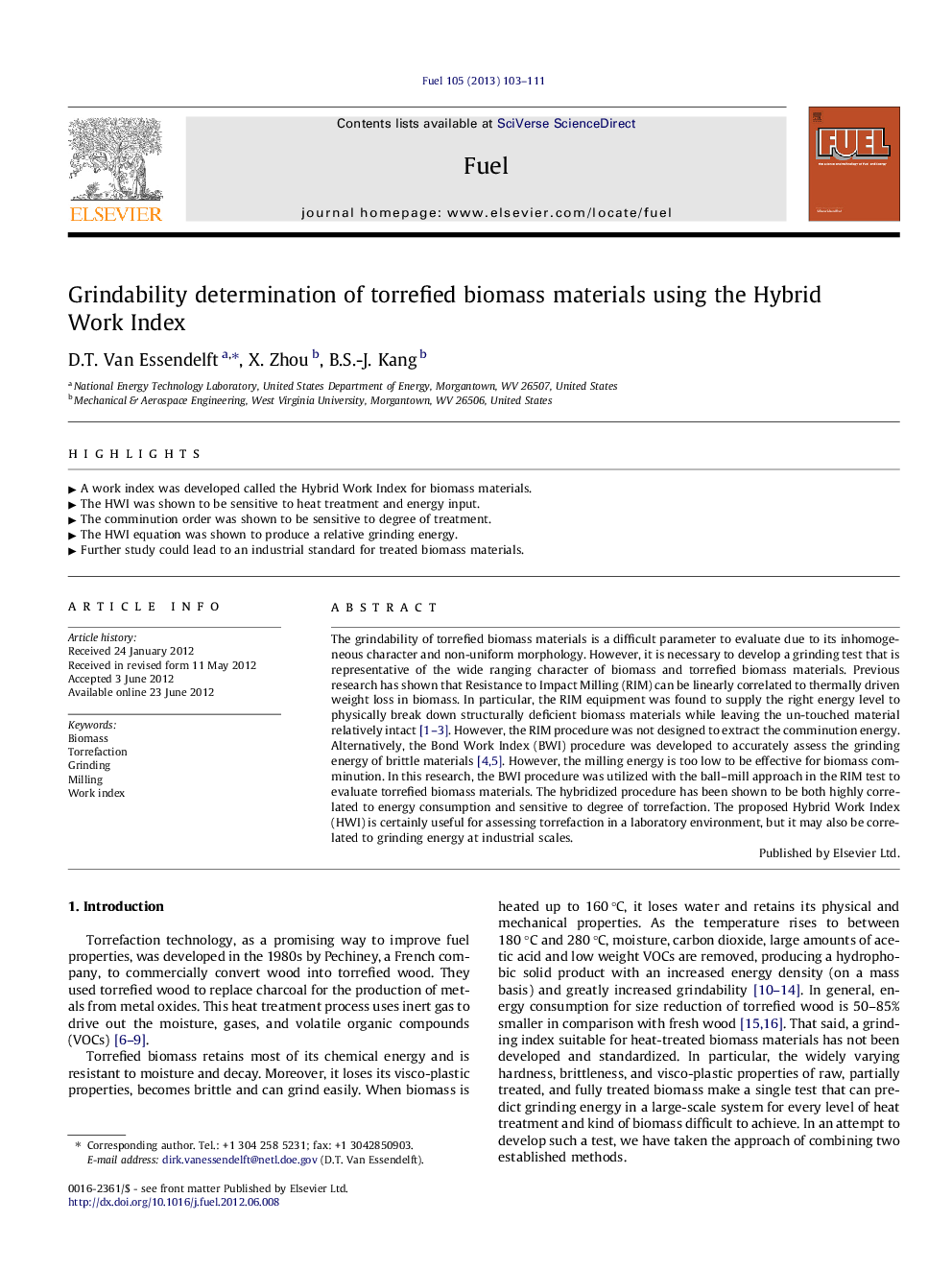 Grindability determination of torrefied biomass materials using the Hybrid Work Index