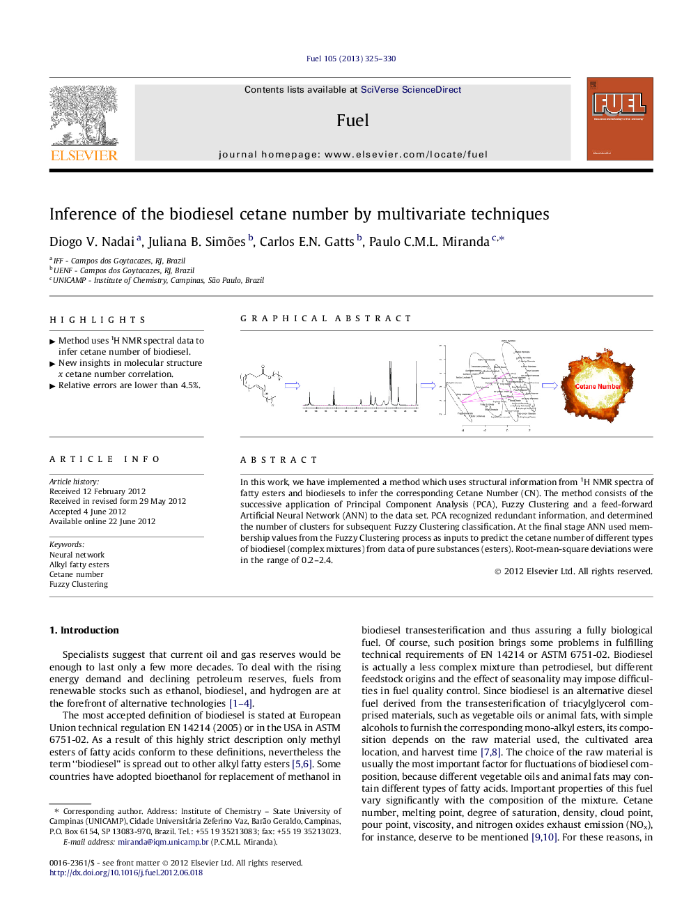 استنتاج عدد سیتان بیودیزل با استفاده از تکنیک های چند متغیره 