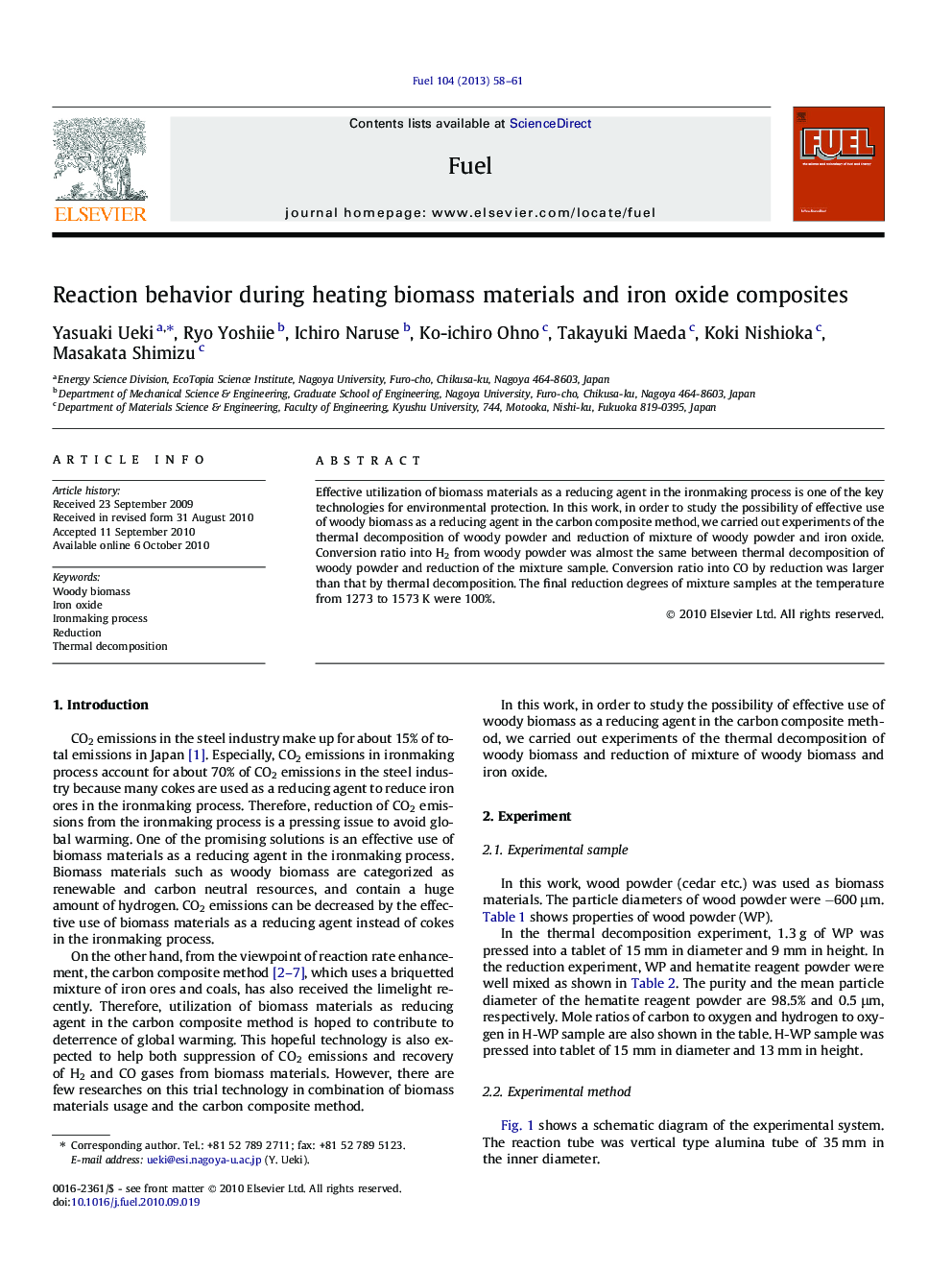 Reaction behavior during heating biomass materials and iron oxide composites