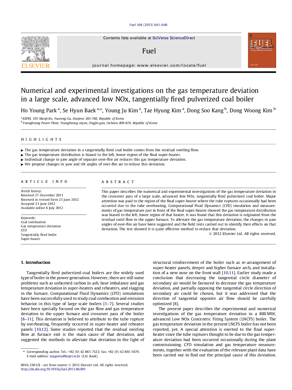 Numerical and experimental investigations on the gas temperature deviation in a large scale, advanced low NOx, tangentially fired pulverized coal boiler