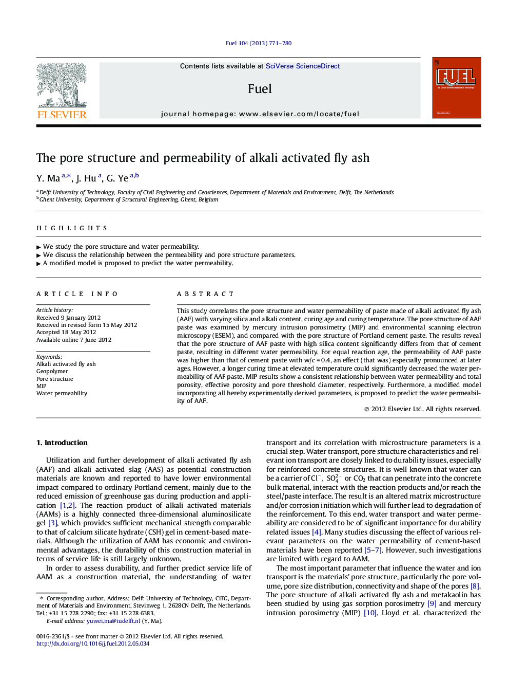 The pore structure and permeability of alkali activated fly ash