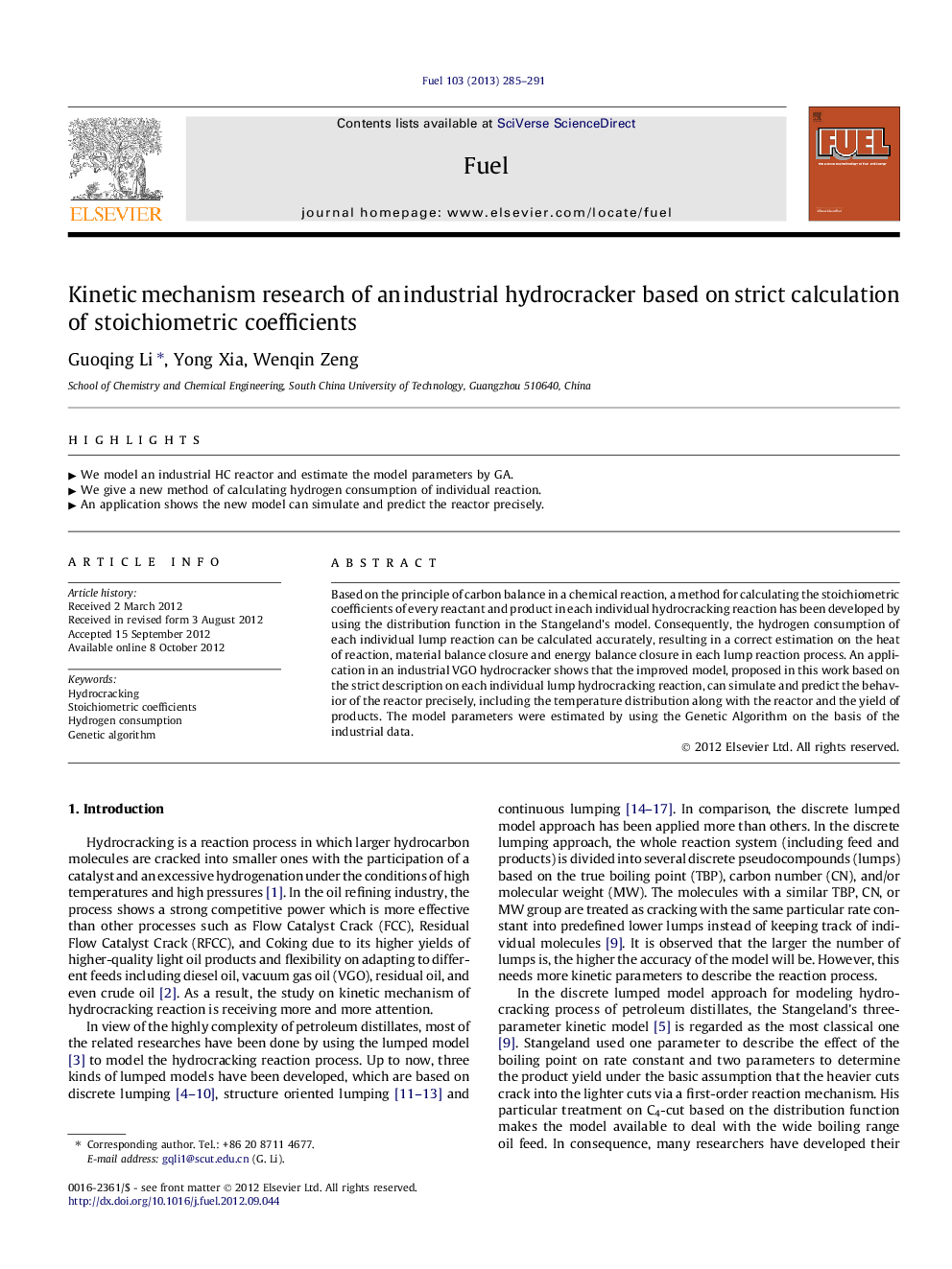 Kinetic mechanism research of an industrial hydrocracker based on strict calculation of stoichiometric coefficients