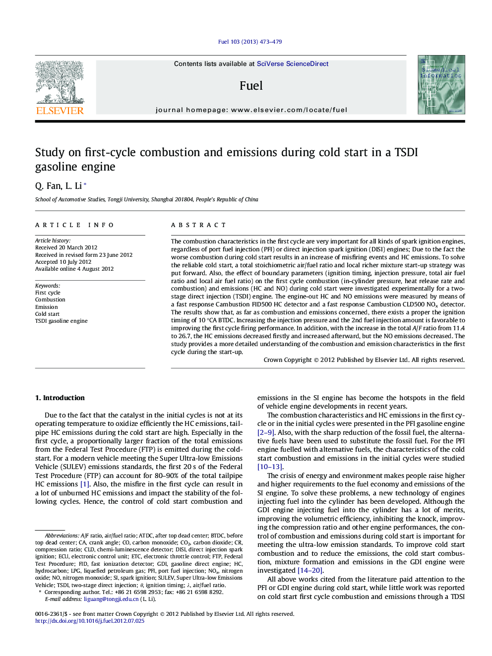 Study on first-cycle combustion and emissions during cold start in a TSDI gasoline engine