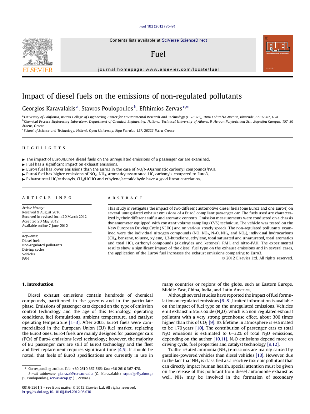 Impact of diesel fuels on the emissions of non-regulated pollutants