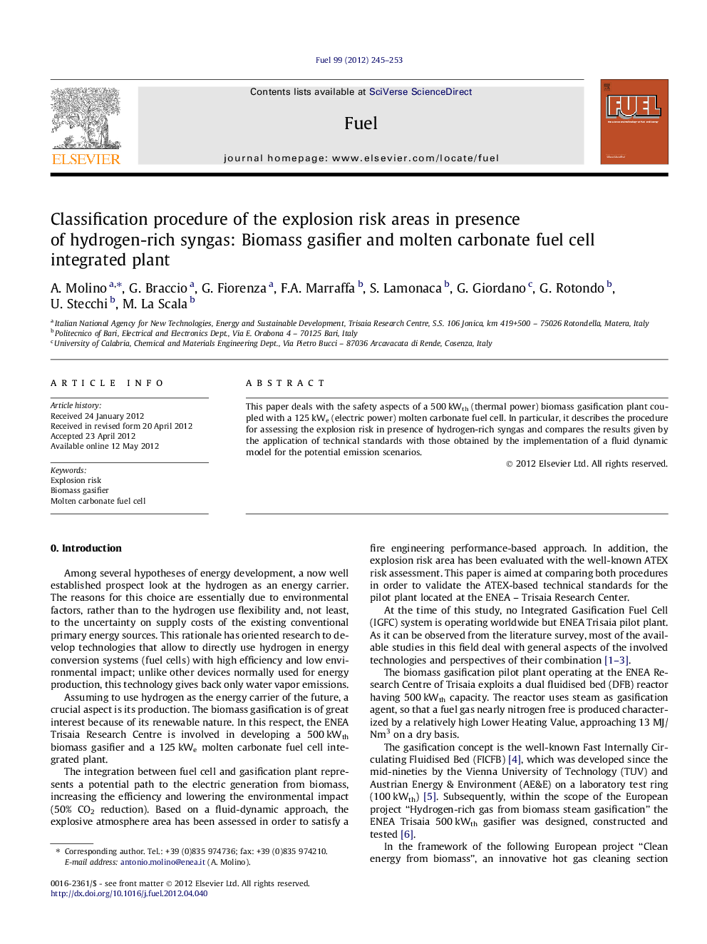 Classification procedure of the explosion risk areas in presence of hydrogen-rich syngas: Biomass gasifier and molten carbonate fuel cell integrated plant