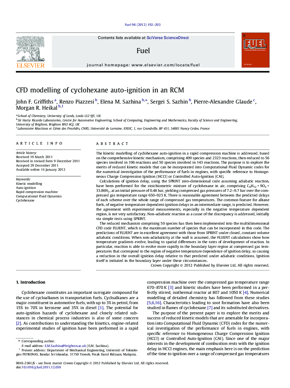 CFD modelling of cyclohexane auto-ignition in an RCM