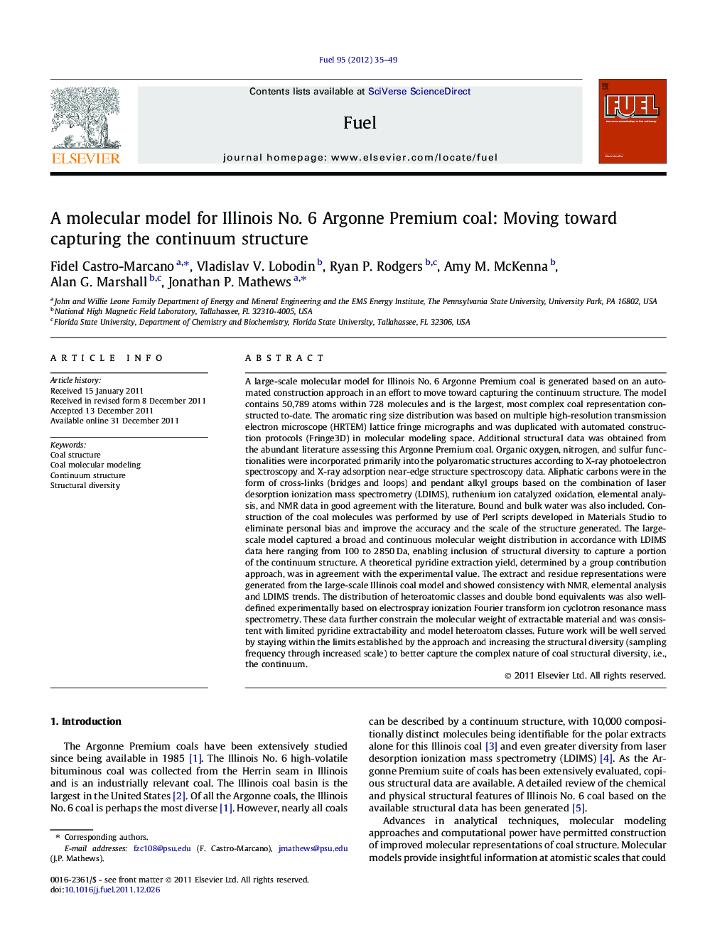 A molecular model for Illinois No. 6 Argonne Premium coal: Moving toward capturing the continuum structure