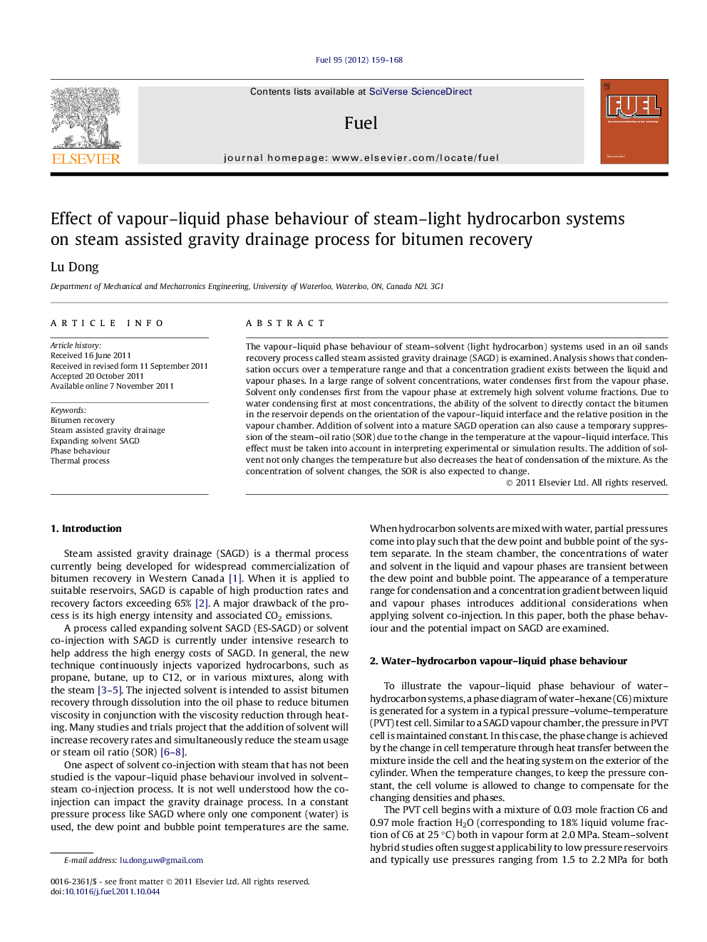 Effect of vapour-liquid phase behaviour of steam-light hydrocarbon systems on steam assisted gravity drainage process for bitumen recovery