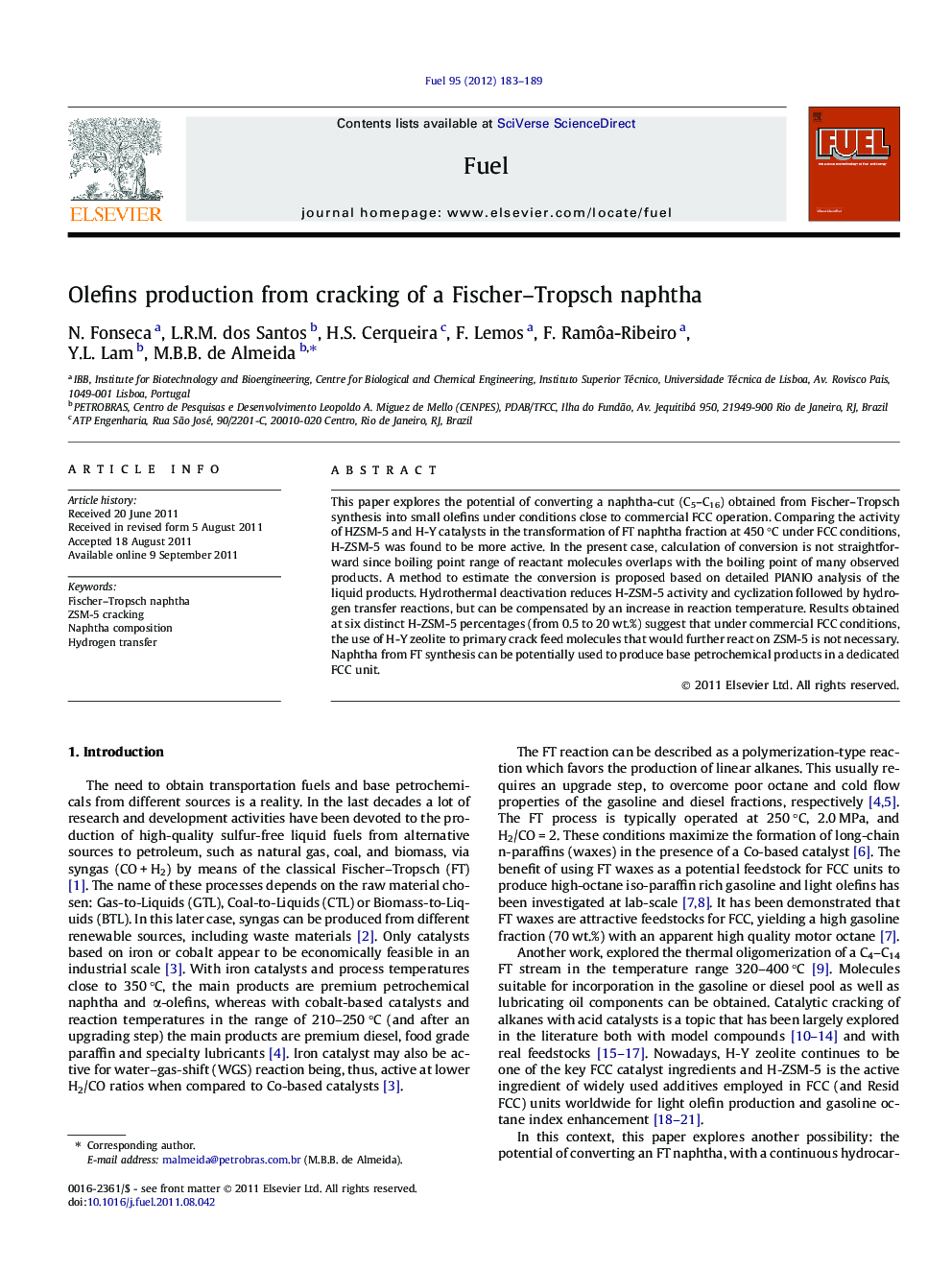 Olefins production from cracking of a Fischer-Tropsch naphtha