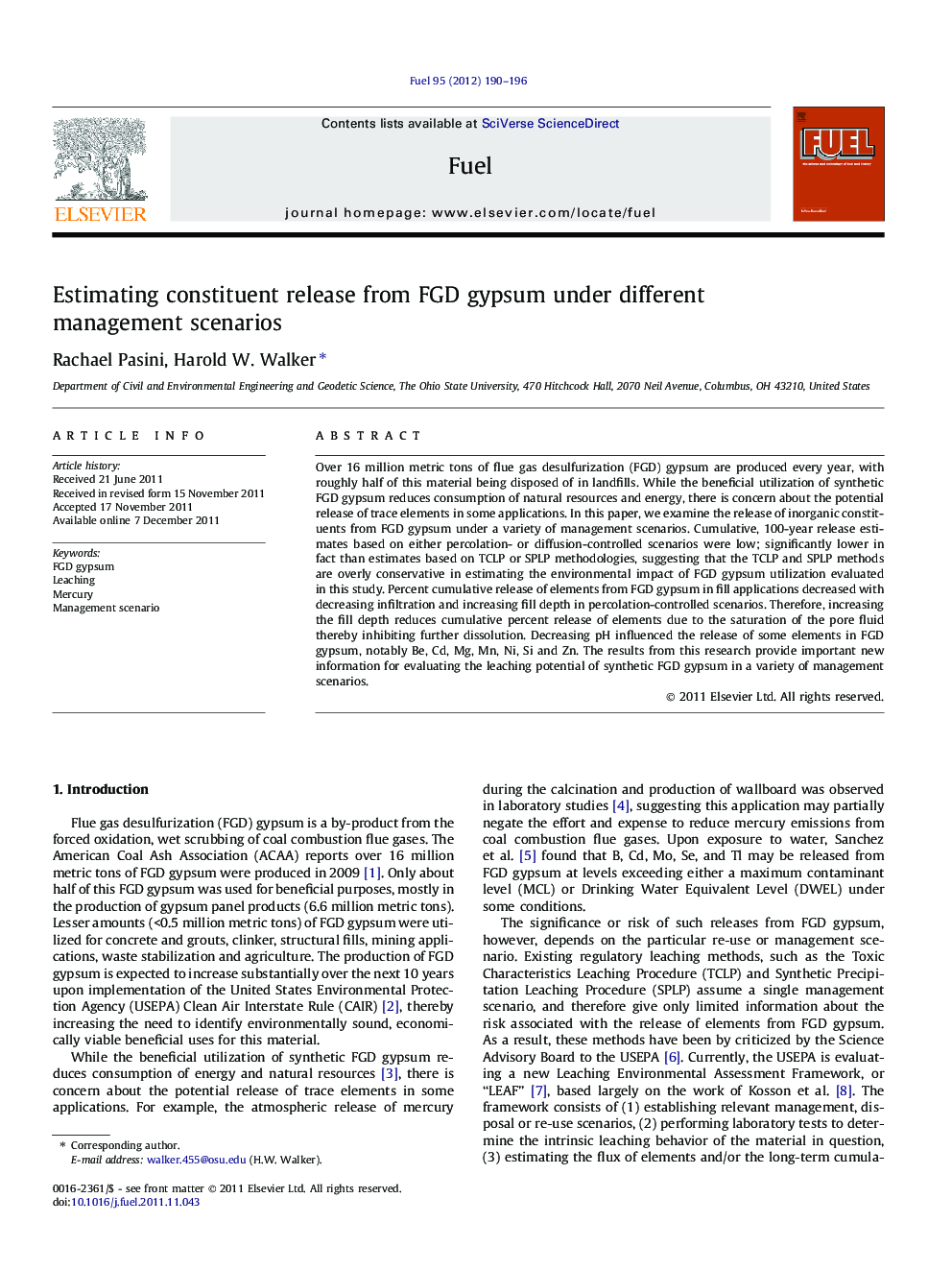 Estimating constituent release from FGD gypsum under different management scenarios