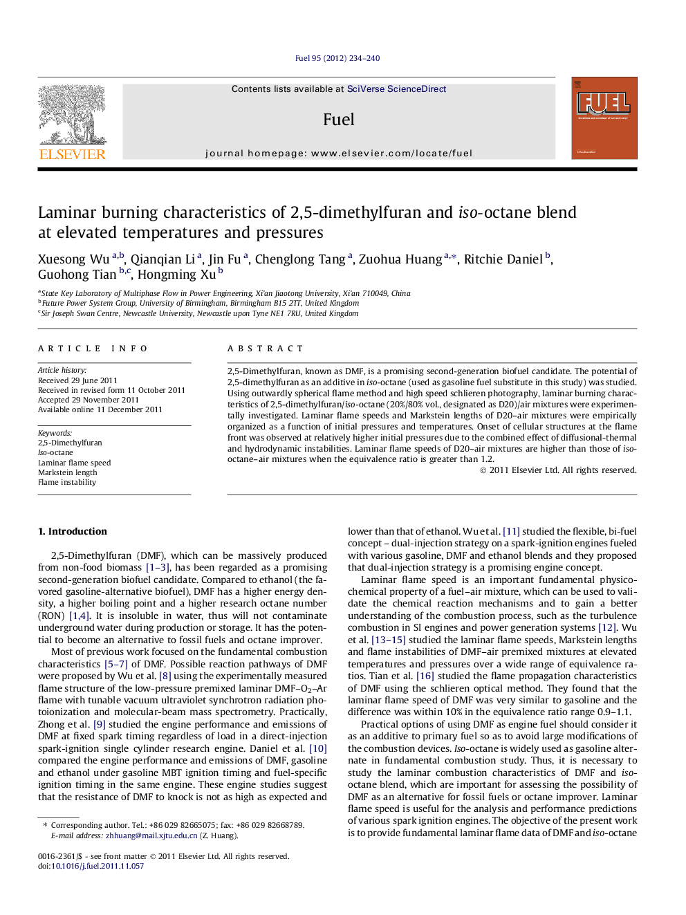 Laminar burning characteristics of 2,5-dimethylfuran and iso-octane blend at elevated temperatures and pressures