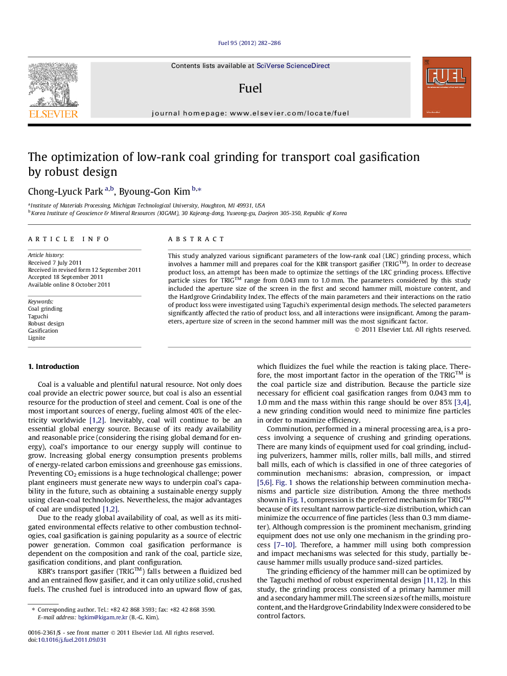 The optimization of low-rank coal grinding for transport coal gasification by robust design