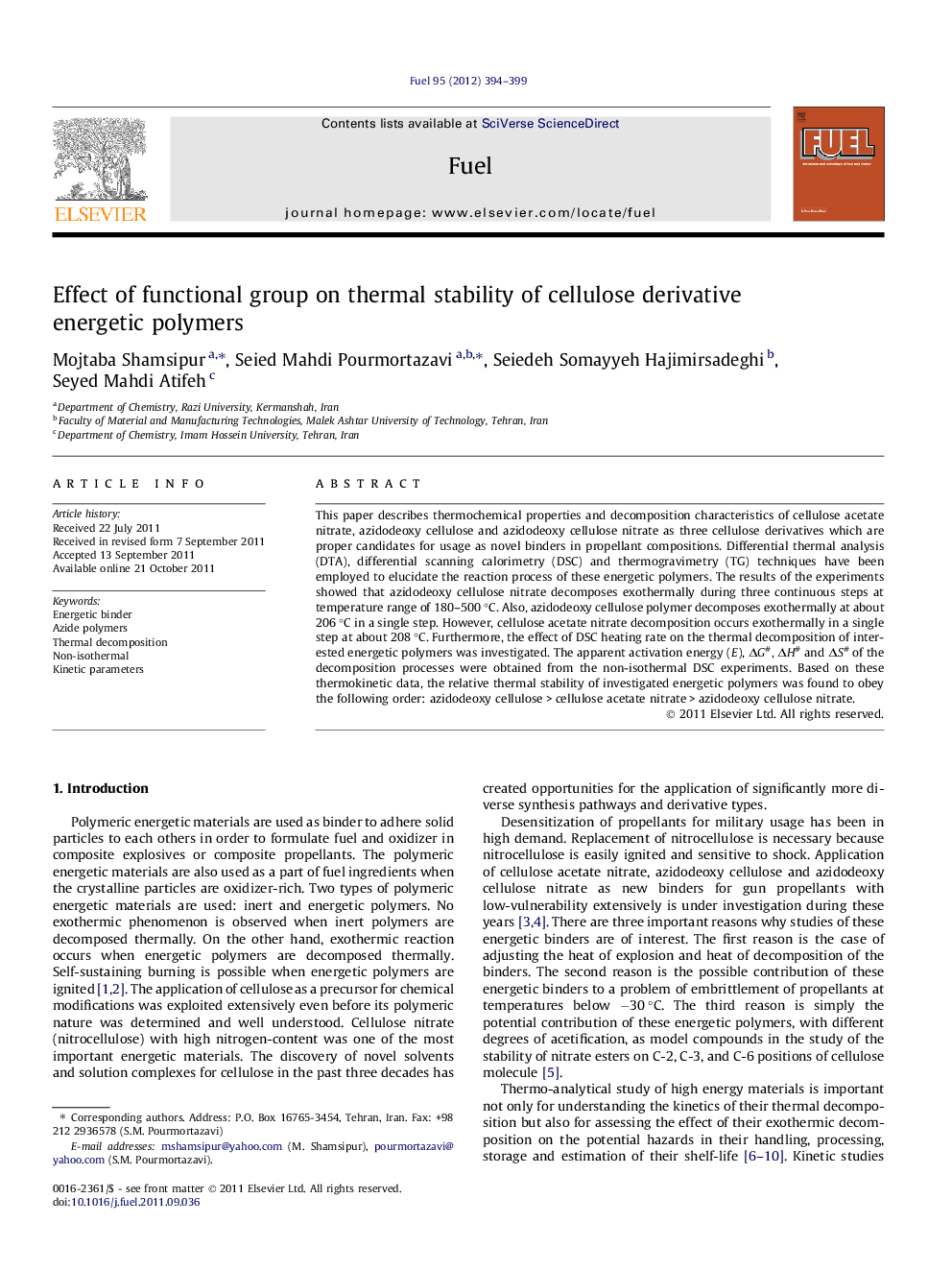 Effect of functional group on thermal stability of cellulose derivative energetic polymers