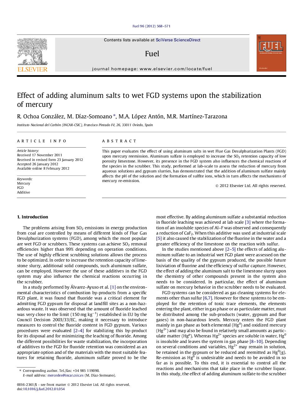 Effect of adding aluminum salts to wet FGD systems upon the stabilization of mercury