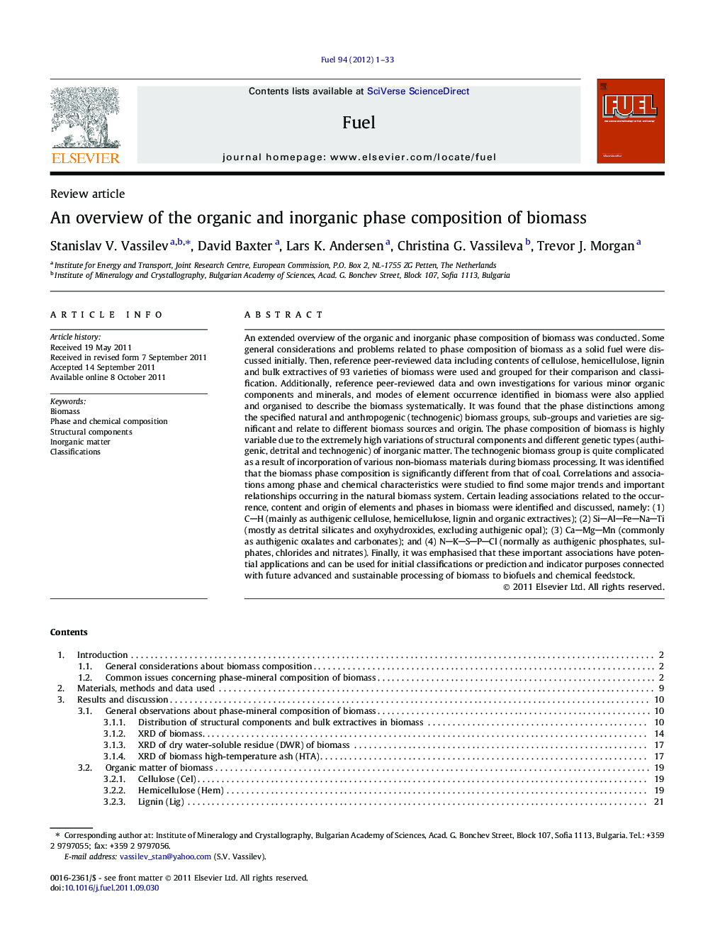 An overview of the organic and inorganic phase composition of biomass