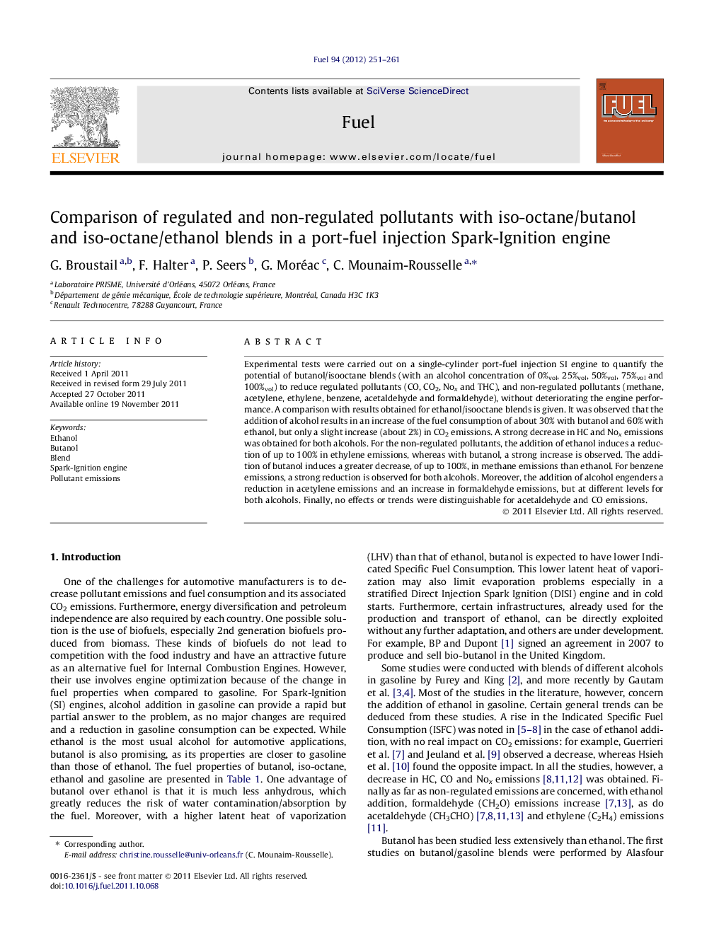 Comparison of regulated and non-regulated pollutants with iso-octane/butanol and iso-octane/ethanol blends in a port-fuel injection Spark-Ignition engine