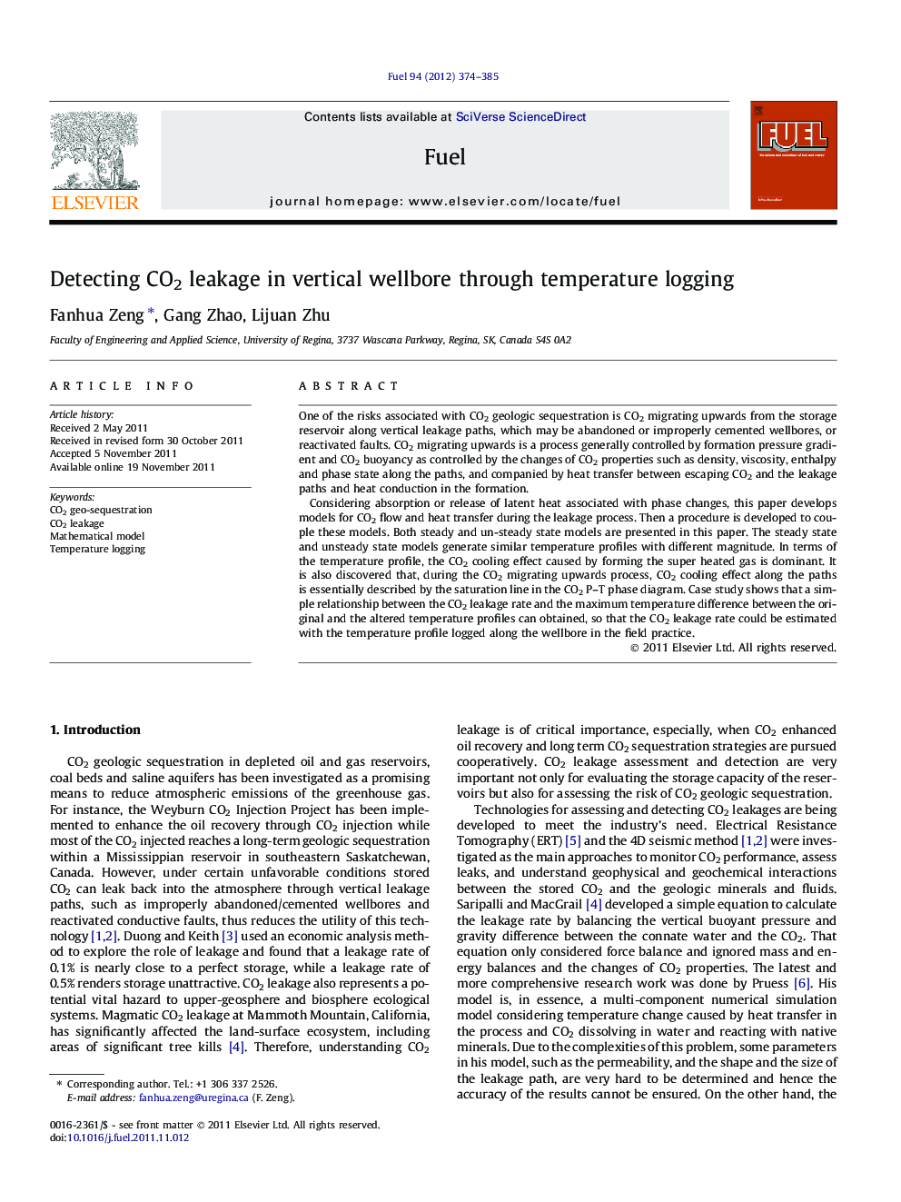 Detecting CO2 leakage in vertical wellbore through temperature logging