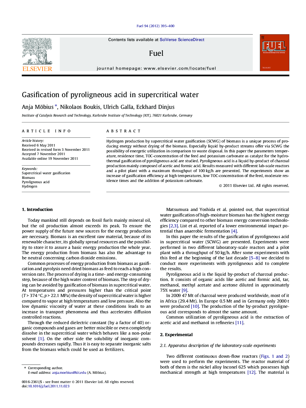 Gasification of pyroligneous acid in supercritical water