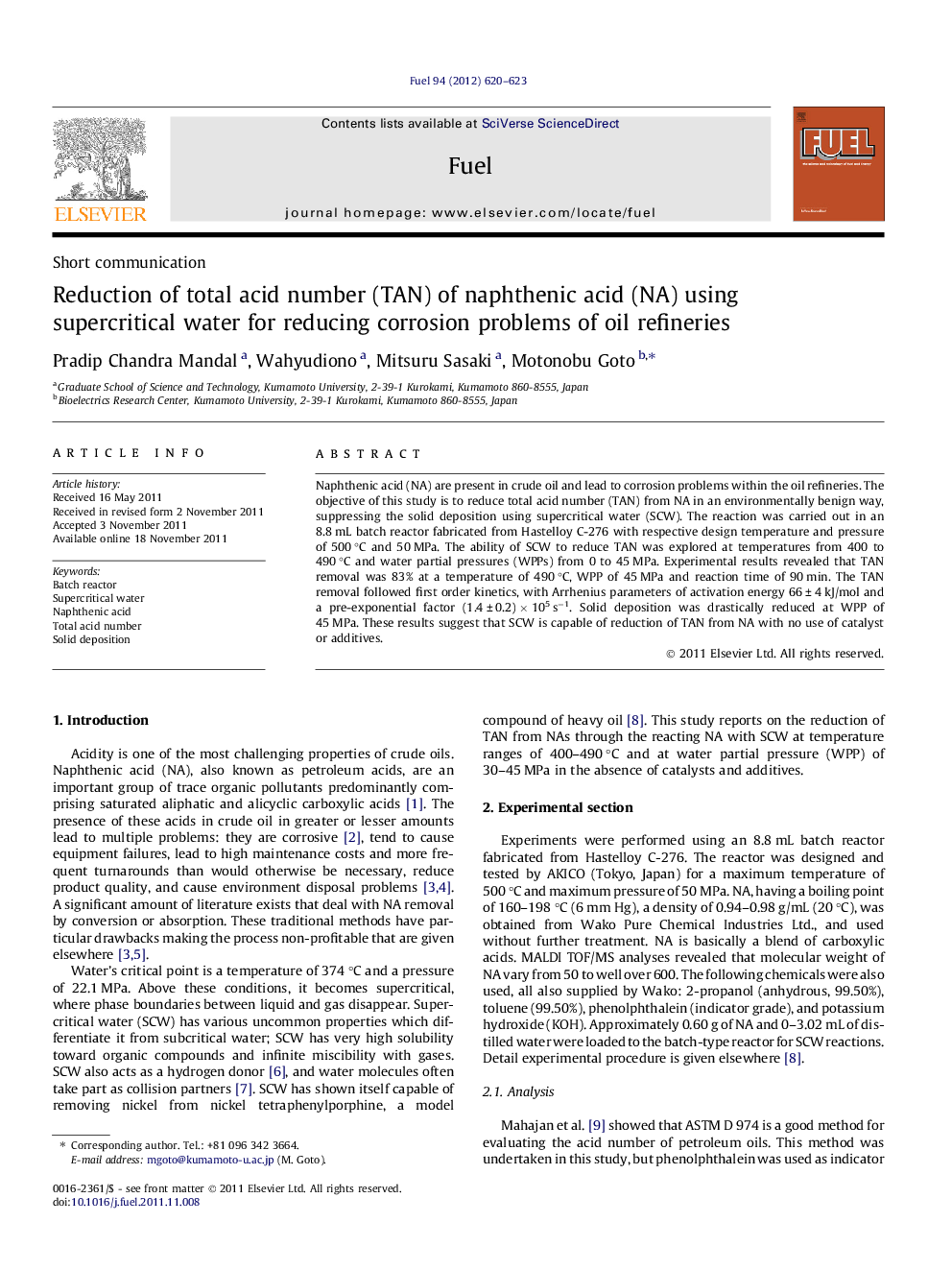 Reduction of total acid number (TAN) of naphthenic acid (NA) using supercritical water for reducing corrosion problems of oil refineries