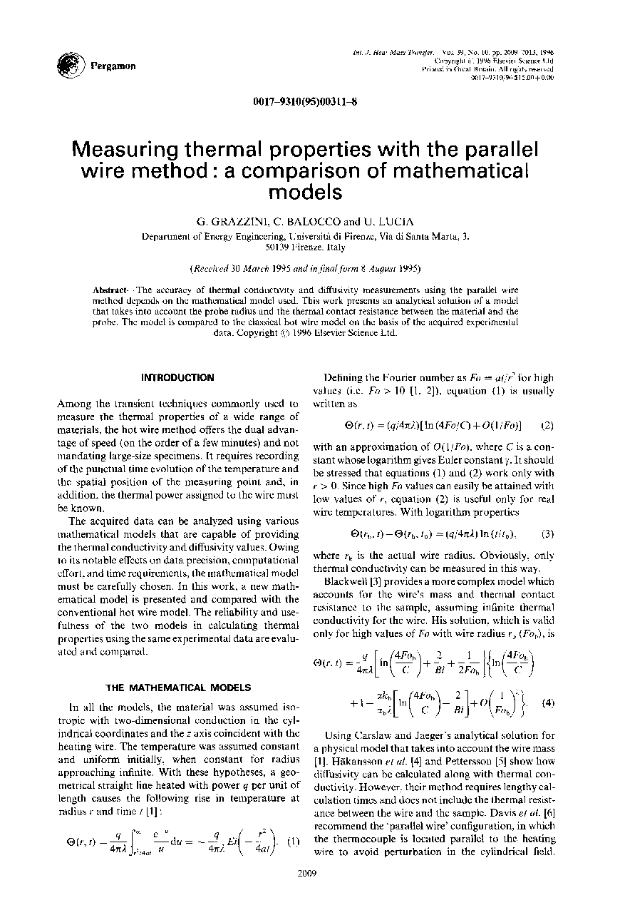 Measuring thermal properties with the parallel wire method: a comparison of mathematical models