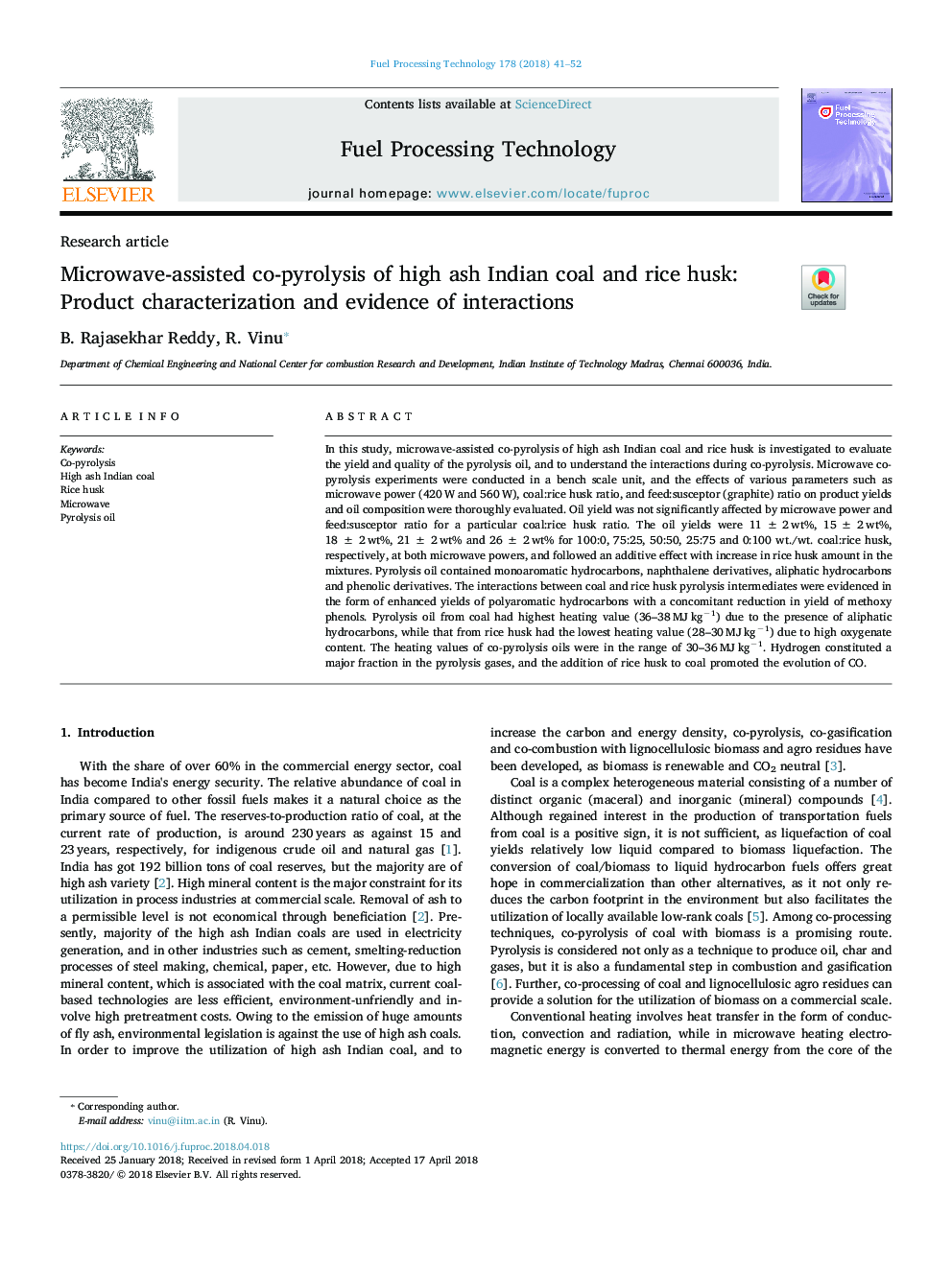 Microwave-assisted co-pyrolysis of high ash Indian coal and rice husk: Product characterization and evidence of interactions