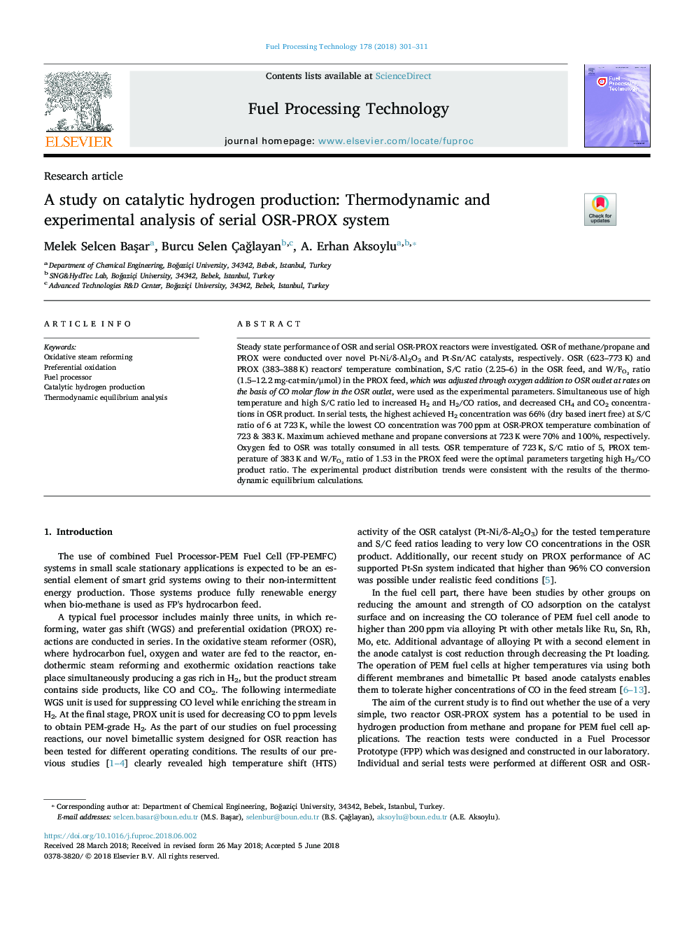 A study on catalytic hydrogen production: Thermodynamic and experimental analysis of serial OSR-PROX system