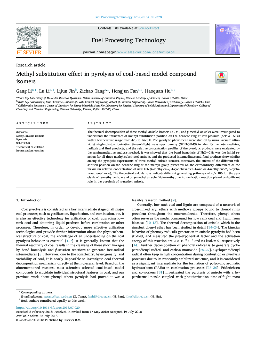 Methyl substitution effect in pyrolysis of coal-based model compound isomers