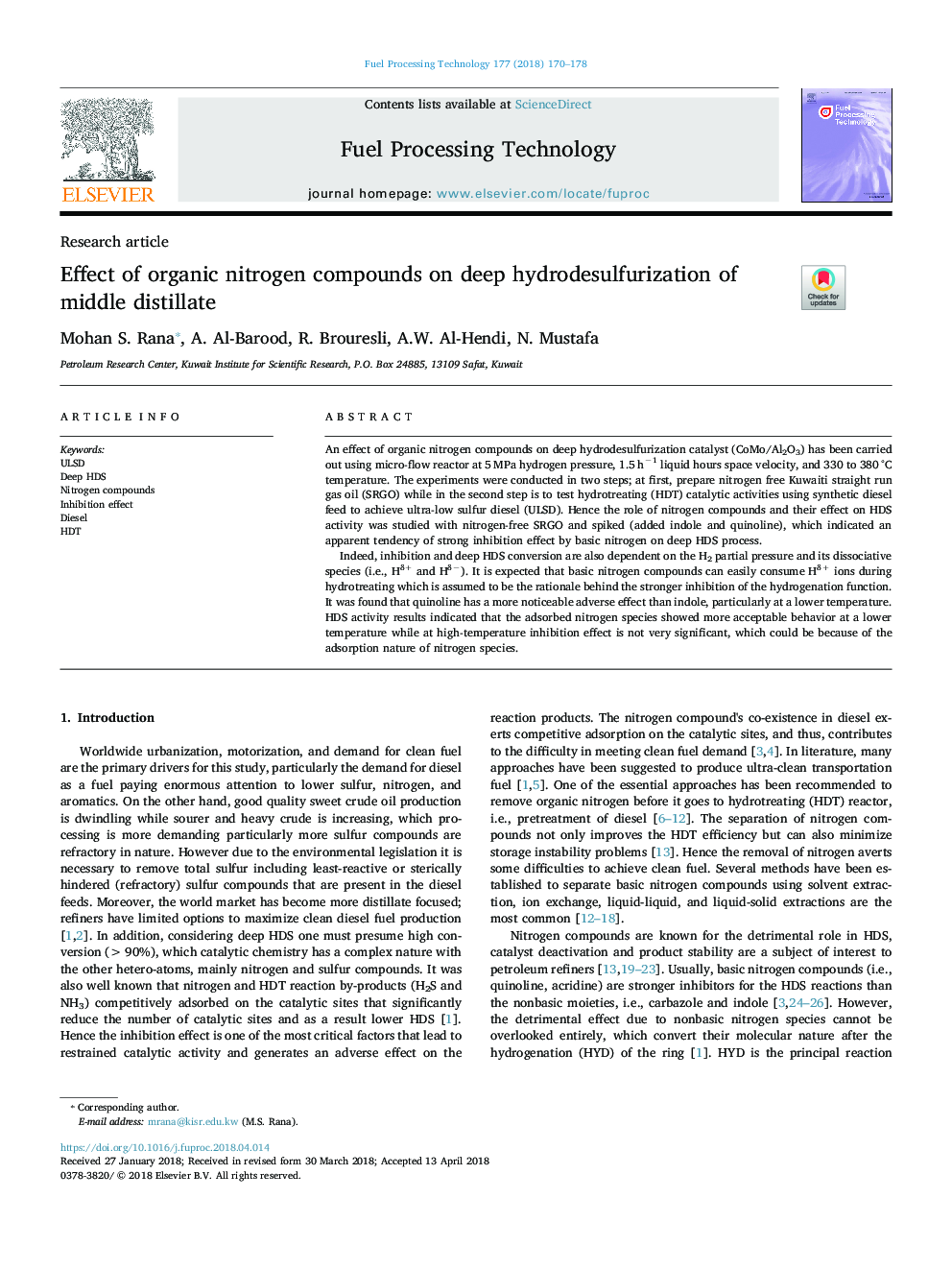 Effect of organic nitrogen compounds on deep hydrodesulfurization of middle distillate