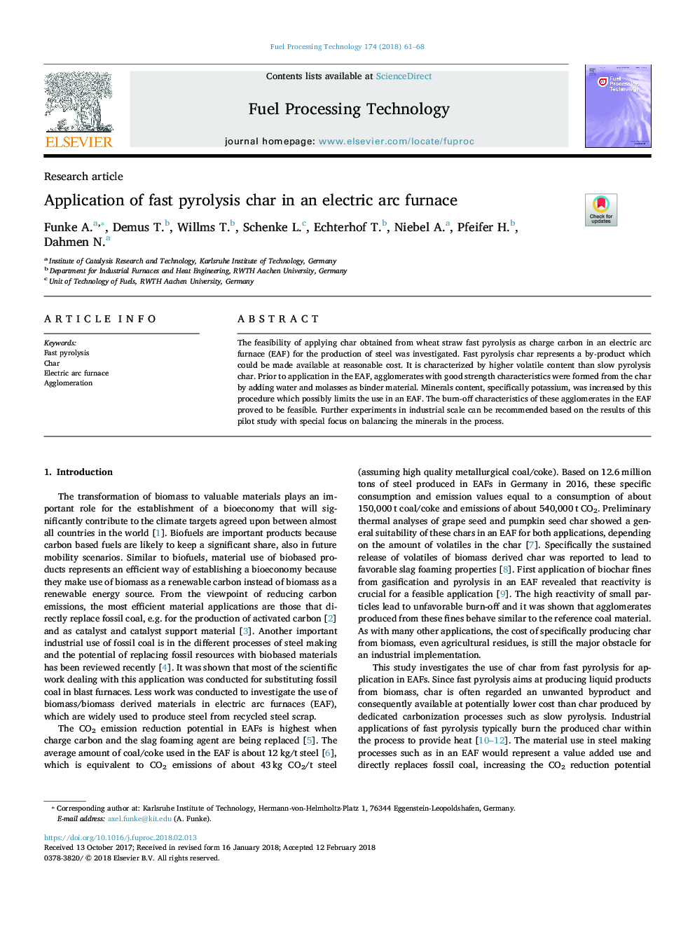 Application of fast pyrolysis char in an electric arc furnace