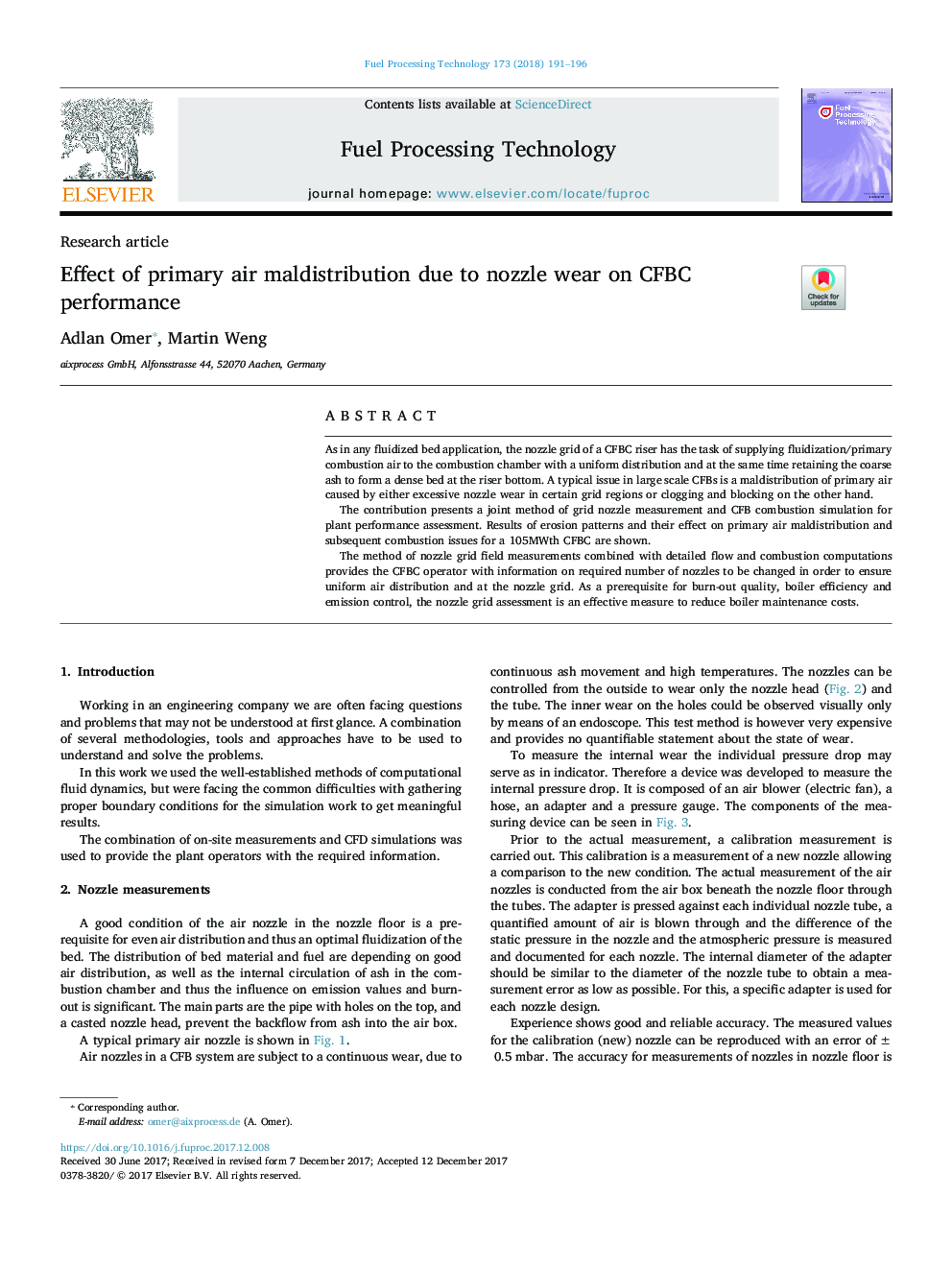 Effect of primary air maldistribution due to nozzle wear on CFBC performance