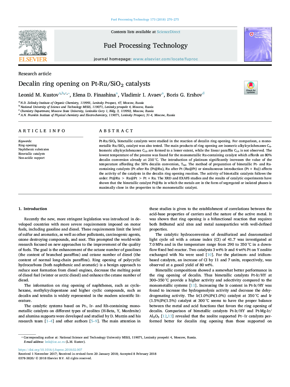 Decalin ring opening on Pt-Ru/SiO2 catalysts