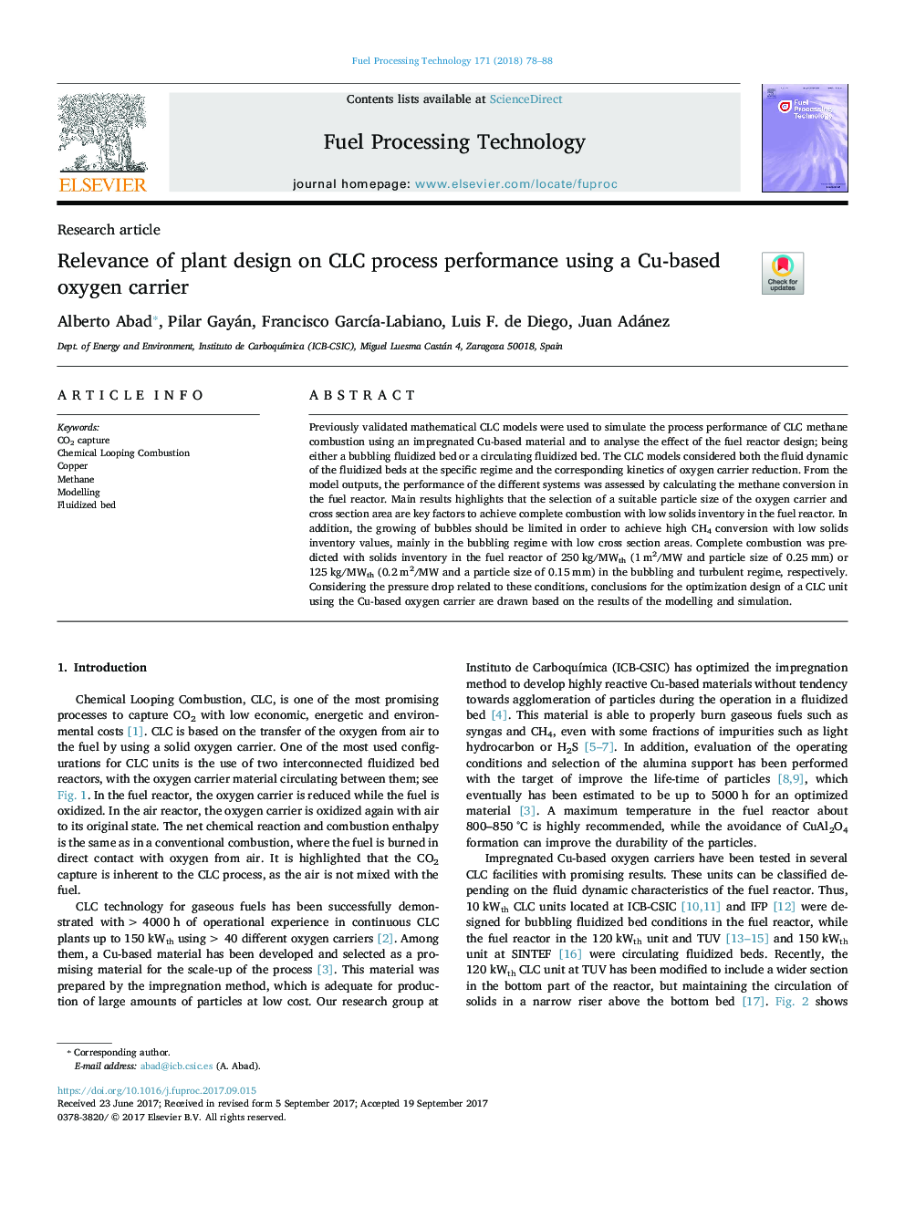 Relevance of plant design on CLC process performance using a Cu-based oxygen carrier