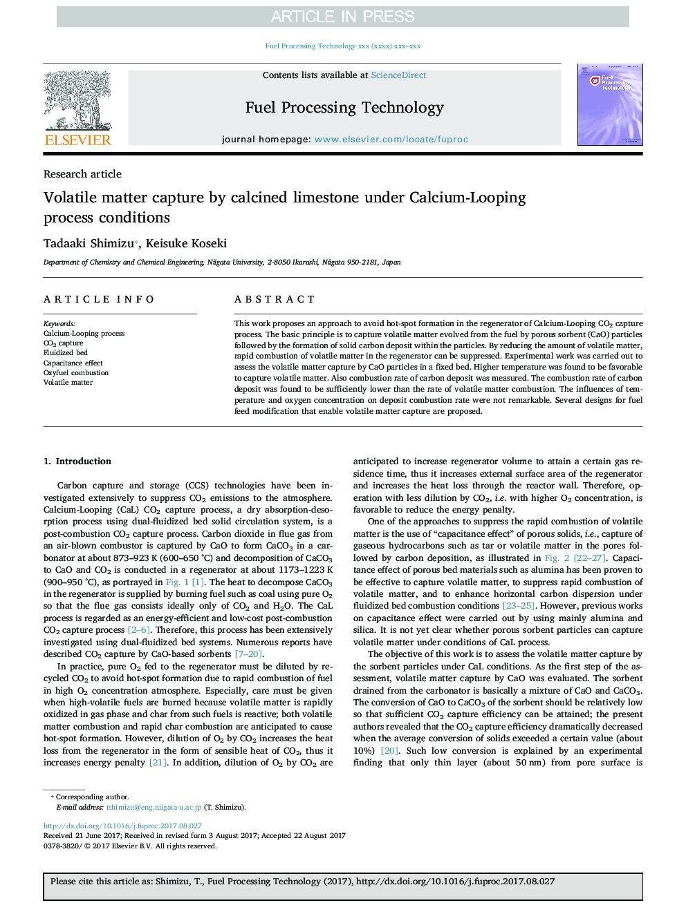 Volatile matter capture by calcined limestone under Calcium-Looping process conditions