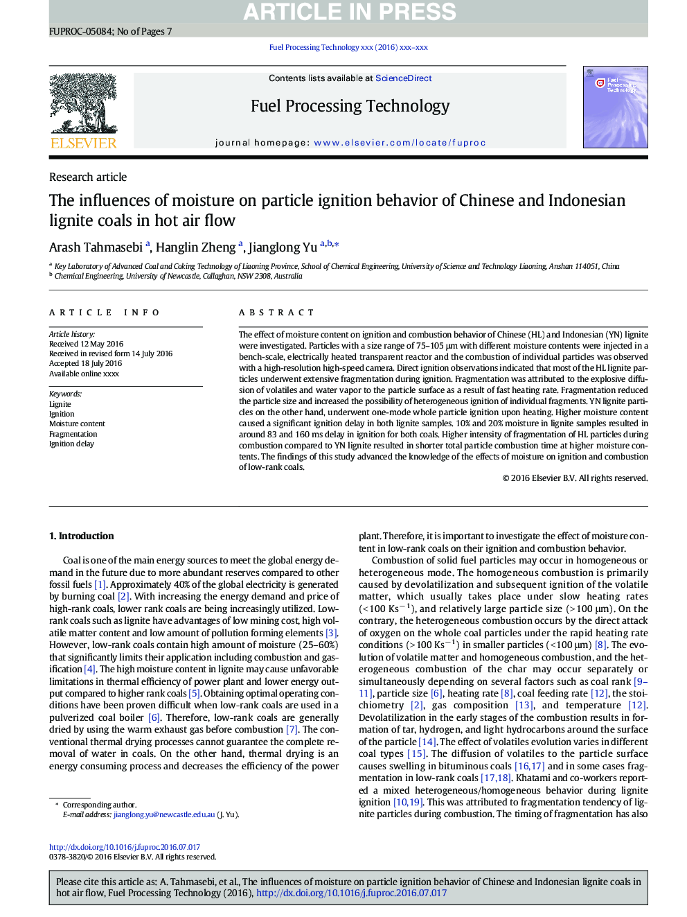 The influences of moisture on particle ignition behavior of Chinese and Indonesian lignite coals in hot air flow