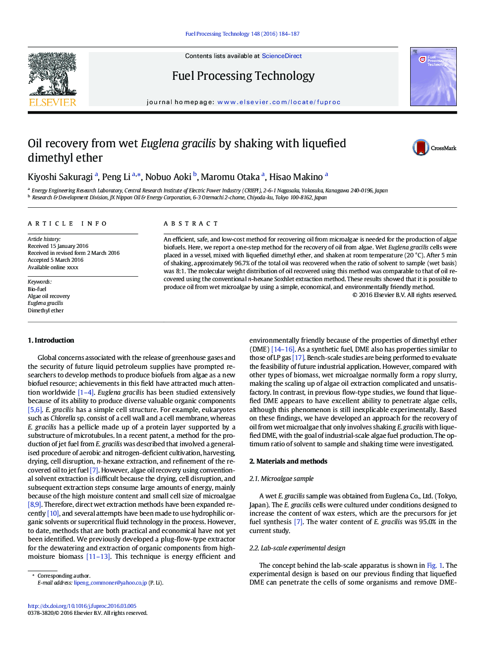 Oil recovery from wet Euglena gracilis by shaking with liquefied dimethyl ether