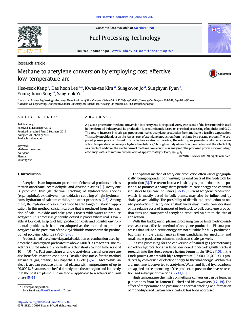 Methane to acetylene conversion by employing cost-effective low-temperature arc