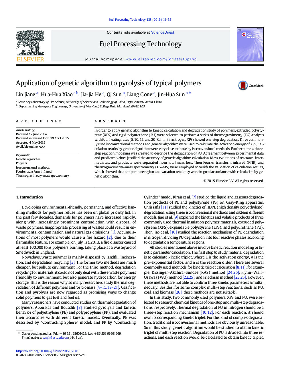 Application of genetic algorithm to pyrolysis of typical polymers