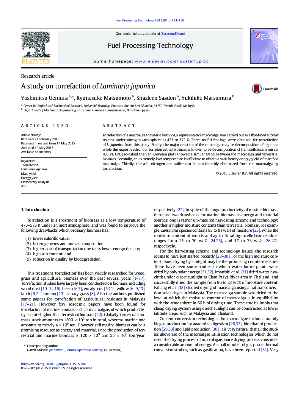 A study on torrefaction of Laminaria japonica