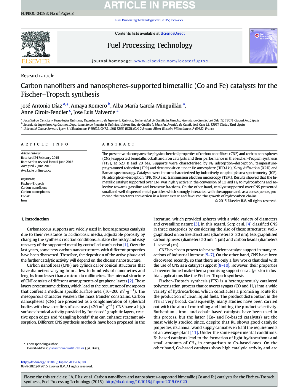 Carbon nanofibers and nanospheres-supported bimetallic (Co and Fe) catalysts for the Fischer-Tropsch synthesis