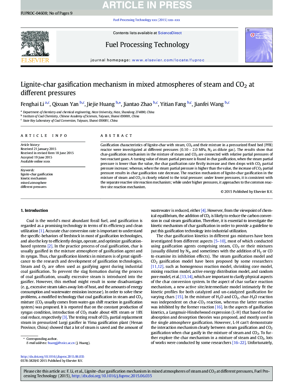 Lignite-char gasification mechanism in mixed atmospheres of steam and CO2 at different pressures