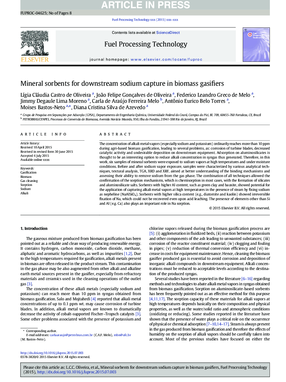 Mineral sorbents for downstream sodium capture in biomass gasifiers