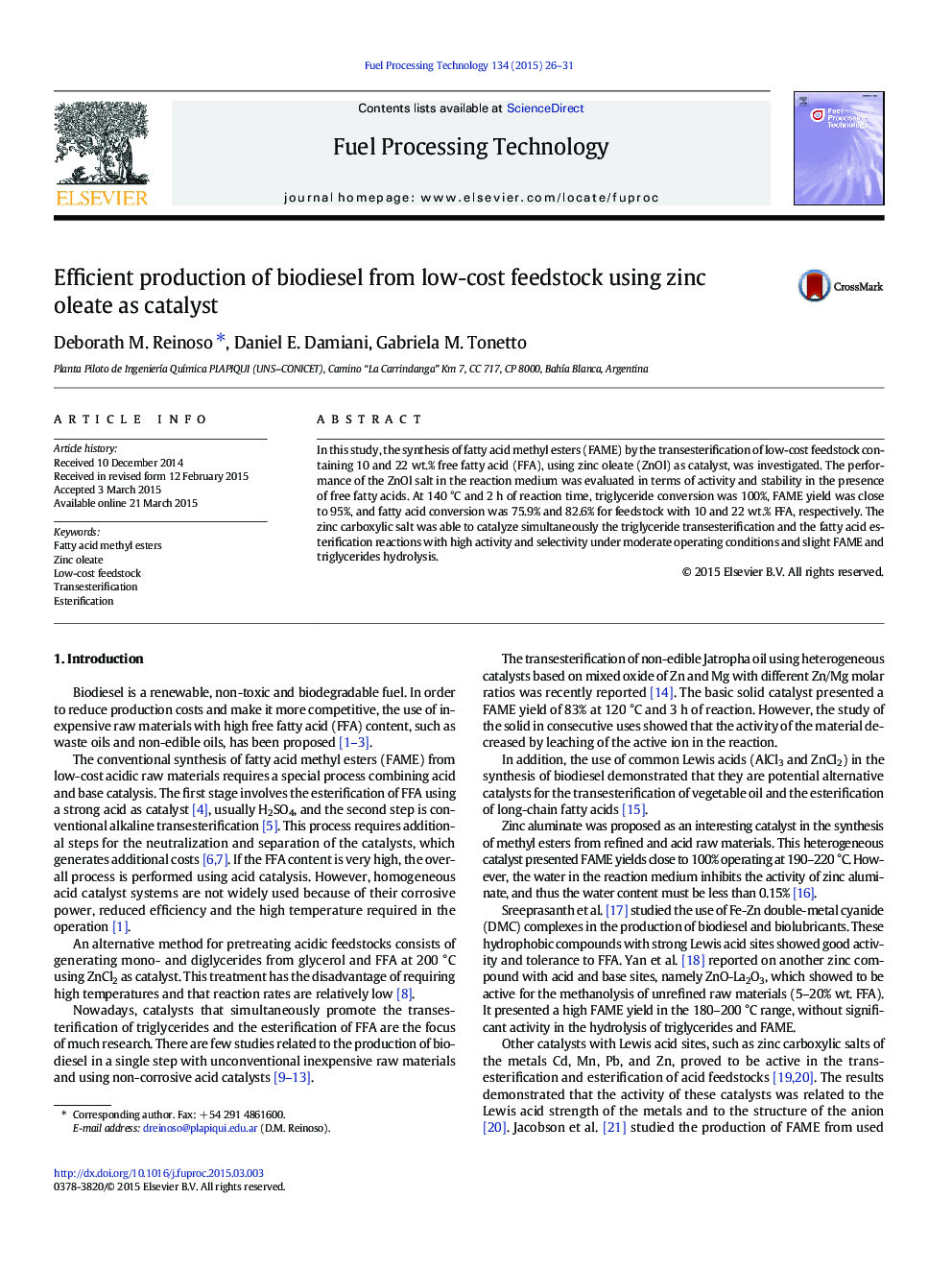 Efficient production of biodiesel from low-cost feedstock using zinc oleate as catalyst