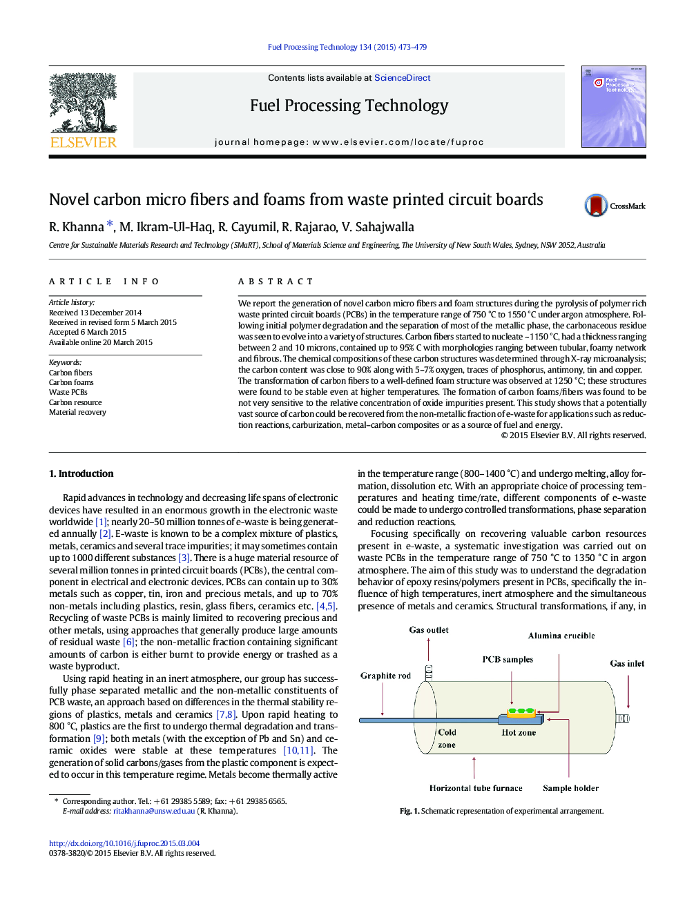 Novel carbon micro fibers and foams from waste printed circuit boards