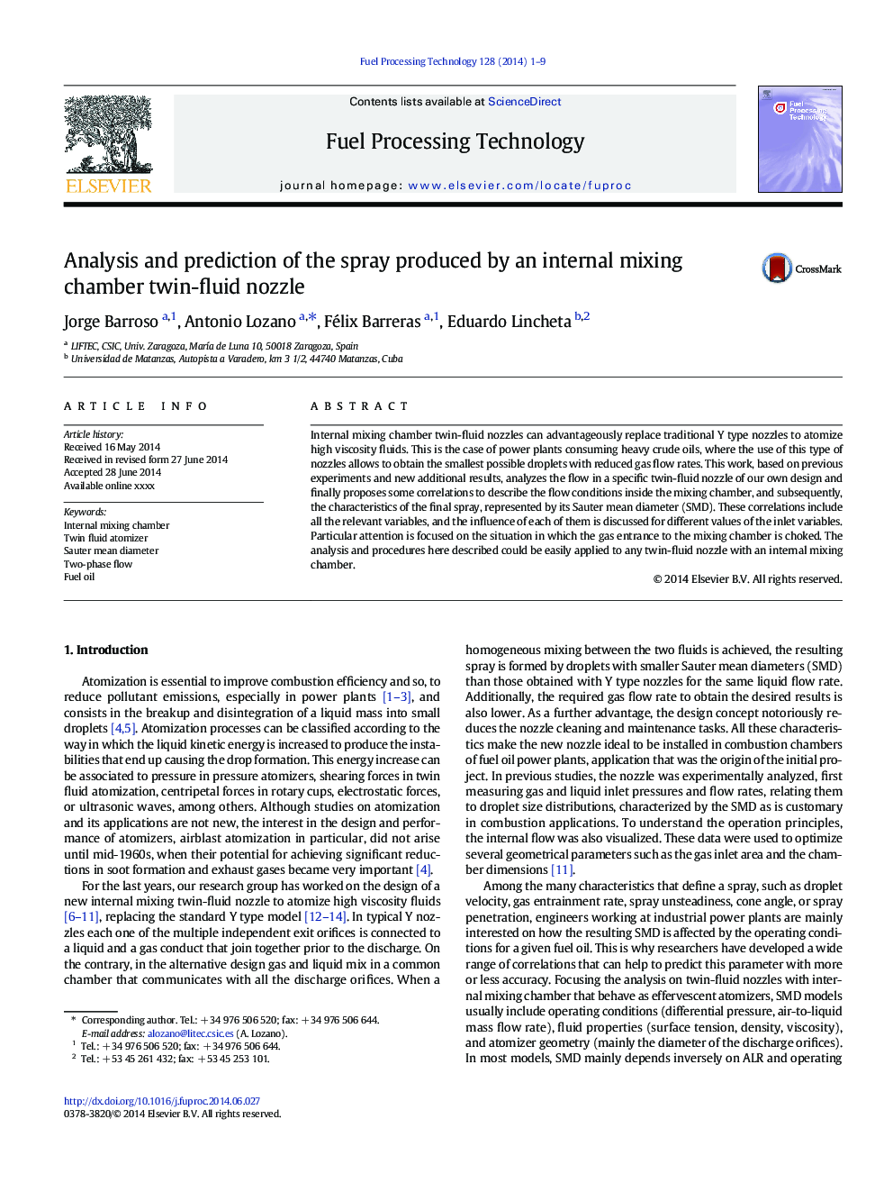 Analysis and prediction of the spray produced by an internal mixing chamber twin-fluid nozzle