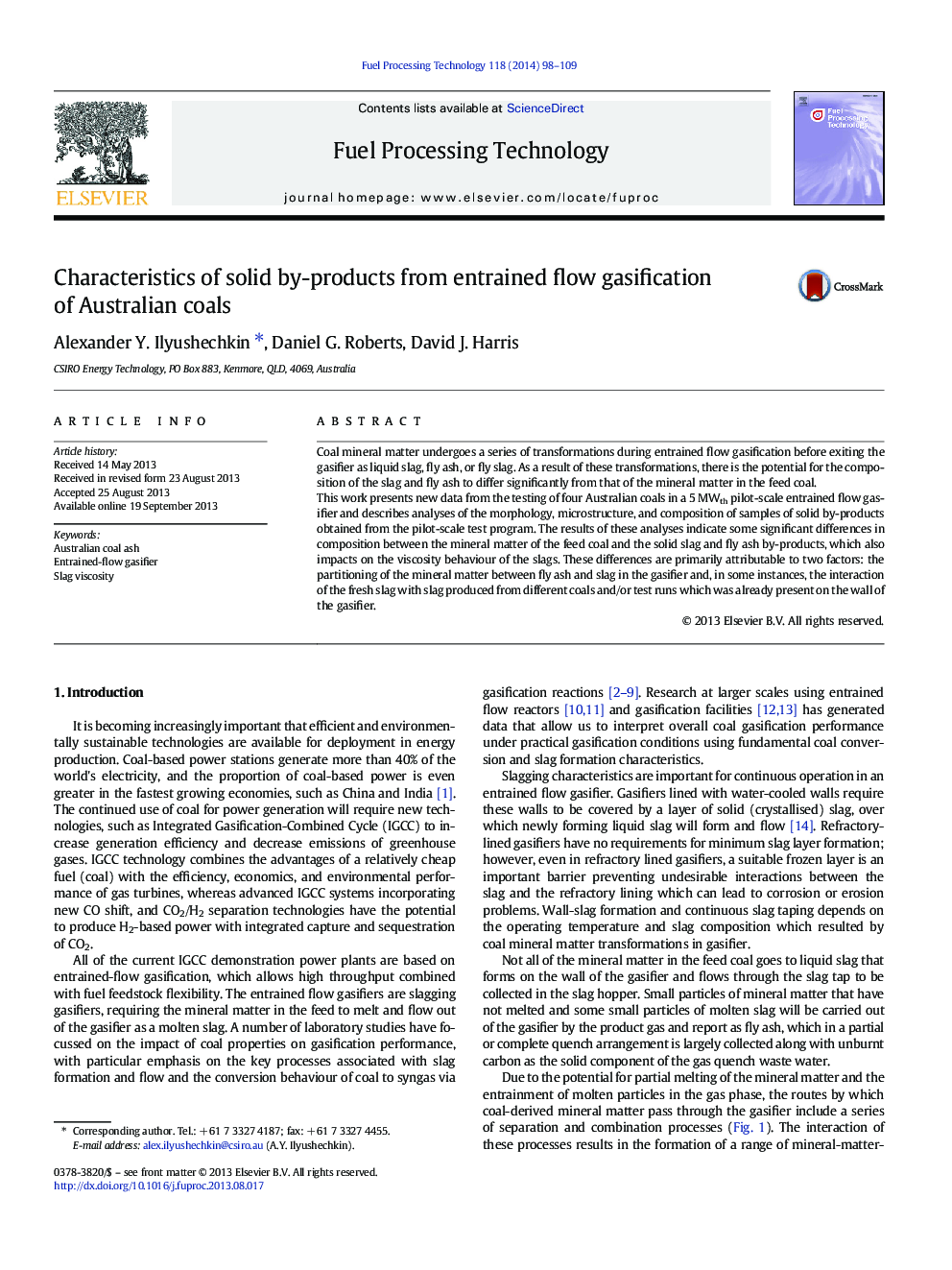 Characteristics of solid by-products from entrained flow gasification of Australian coals