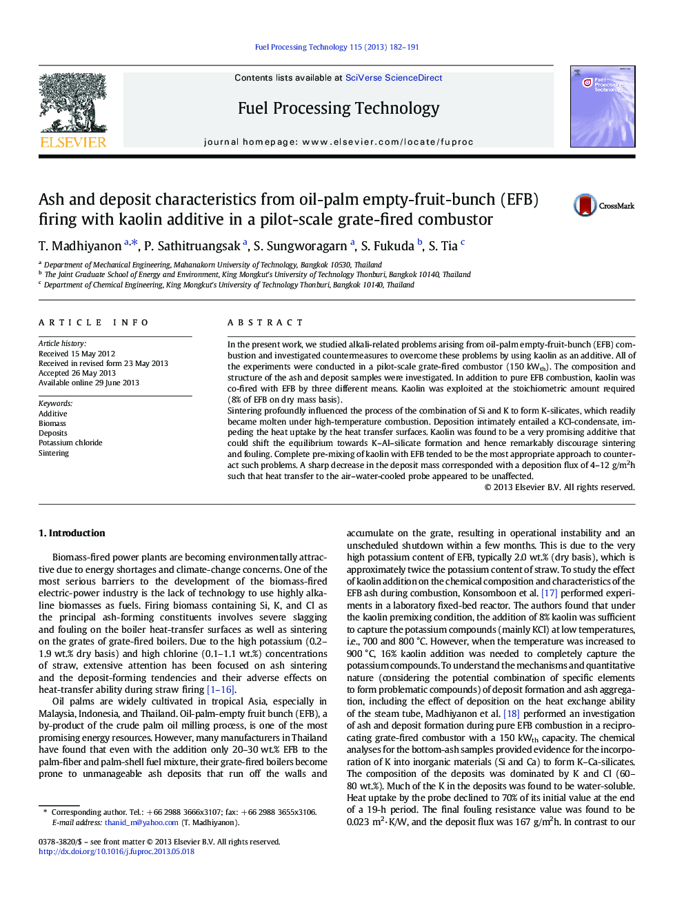 Ash and deposit characteristics from oil-palm empty-fruit-bunch (EFB) firing with kaolin additive in a pilot-scale grate-fired combustor